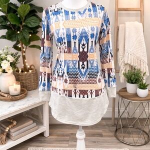 Avery Apparel Company Geometric Print Long Sleeve Top Soft NWOT